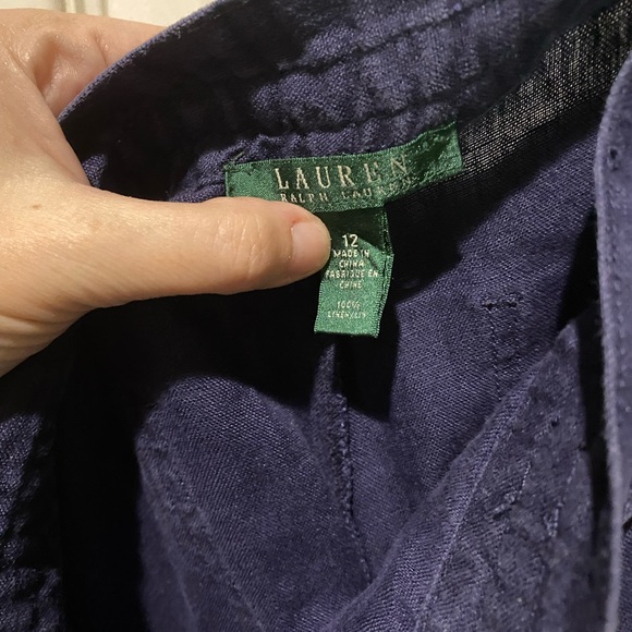 Lauren Ralph Lauren Deep Blue linen size 12 beach Trousers pants - Picture 4 of 7